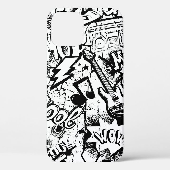 Abstrakte nahtlose Schwarzweiß-Comicen Graffiti  Case-Mate iPhone Hülle (Rückseite)