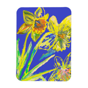 Abstrakte Narzisse Gelbe Blaue Blumen Florale Kuns Magnet