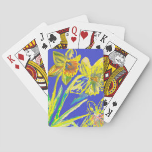 Abstrakte Narzisse Gelbe Blaue Blumen Florale Kuns Spielkarten