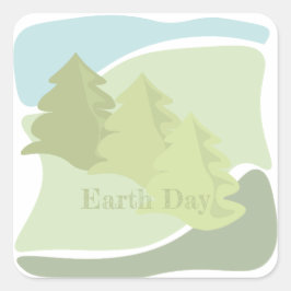 Abstrakte Naturlandschaft mit Tannen und Himmel Quadratischer Aufkleber