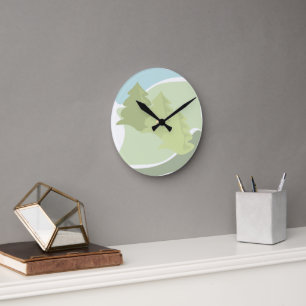 Abstrakte Naturlandschaft mit Tannen und Himmel Runde Wanduhr