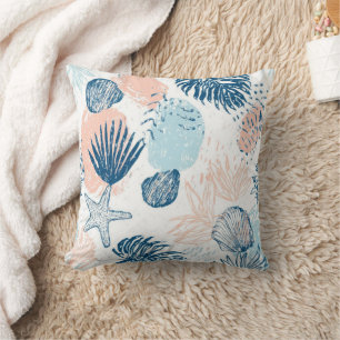 Abstrakte nautische Strandblau-Pfirsich-Distressed Kissen