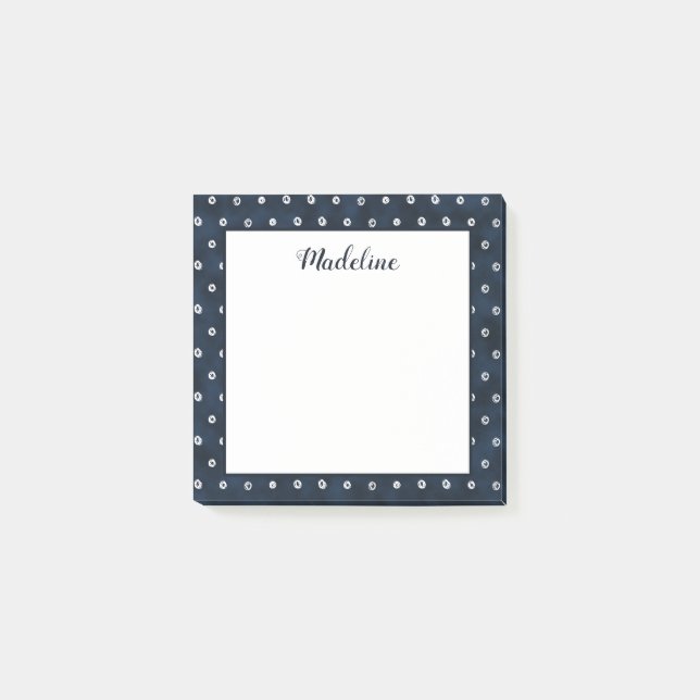 Abstrakte Navy Blue Dots 3x3 Post-it Klebezettel (Vorderseite)
