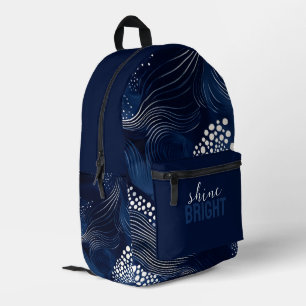 Abstrakte Navy und White Circles und Wavy Lines Bedruckter Rucksack