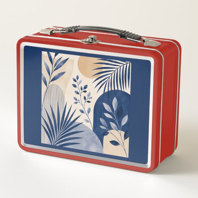 Abstrakte Navyblaue Boho-Botanik-Lunchbox Metall Brotdose (Vorderseite)