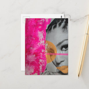 Abstrakte Neon-Liebes-Lady-Mixed-Media-Collage Postkarte