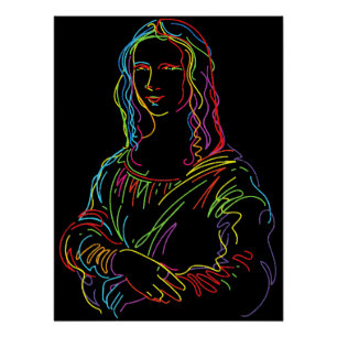 Abstrakte Neon-Mona-Lisa-Linienkunst Poster