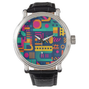 Abstrakte Neonfarben und geometrische bohemische F Armbanduhr