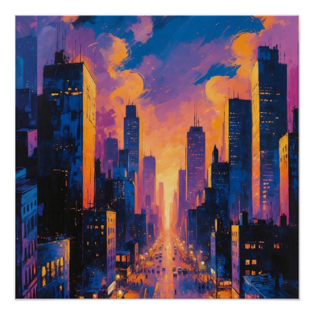 Abstrakte Neuseeland City Skyline Sunset Glow Digi Poster (Vorderseite)