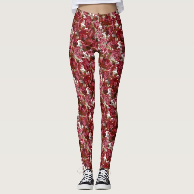 Abstrakte niedliche, schöne rote Blume Blumendesig Leggings (Vorderseite)