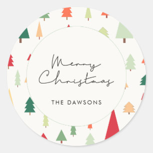 Abstrakte nordische Weihnachtsbäume Runder Aufkleber