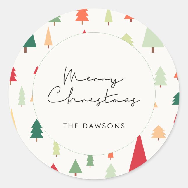 Abstrakte nordische Weihnachtsbäume Runder Aufkleber (Vorderseite)