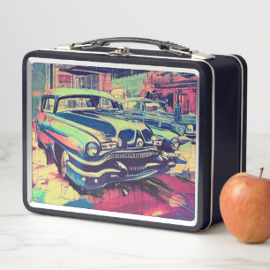 Abstrakte Oldtimer 1950er Metall-Lunchbox Metall Brotdose
