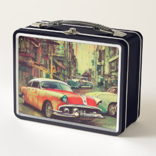 Abstrakte Oldtimer 1950er Metall-Lunchbox Metall Brotdose