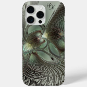 Abstrakte Olive Sage Green Gray Fraktal Initialen Case-Mate iPhone Hülle