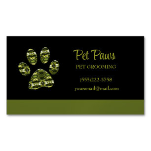 Abstrakte Olive Yellow Dog Paw Pet Pet Groomine Bu Magnetische Visitenkarte