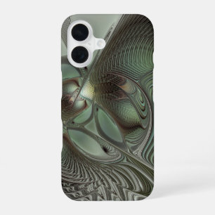 Abstrakte Oliven-Sage-Grün-Grau-Fraktal-Kunst-Fant iPhone 16 Hülle