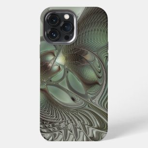 Abstrakte Oliven-Salbei-Grün-Grau-Fraktal-Kunst-Fa iPhone 13 Pro Max Hülle