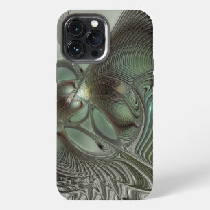 Abstrakte Oliven-Salbei-Grün-Grau-Fraktal-Kunst-Fa iPhone 13 Pro Max Hülle