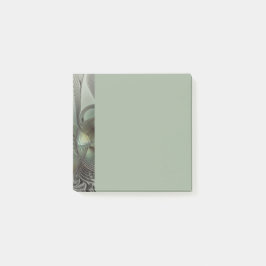 Abstrakte Oliven-Salbei-Grün-Grau-Fraktal-Kunst-Fa Post-it Klebezettel