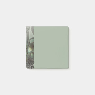 Abstrakte Oliven-Salbei-Grün-Grau-Fraktal-Kunst-Fa Post-it Klebezettel