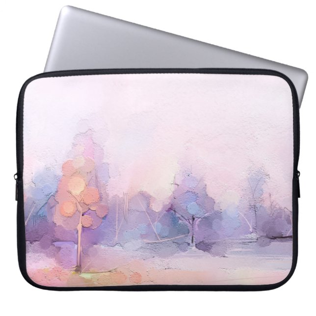 Abstrakte Ölmalerei Winterwaldlandschaft. Sem Laptopschutzhülle (Vorderseite)