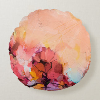 Abstrakte Ölmalerlandschaft. Blauer Pur Rundes Kissen