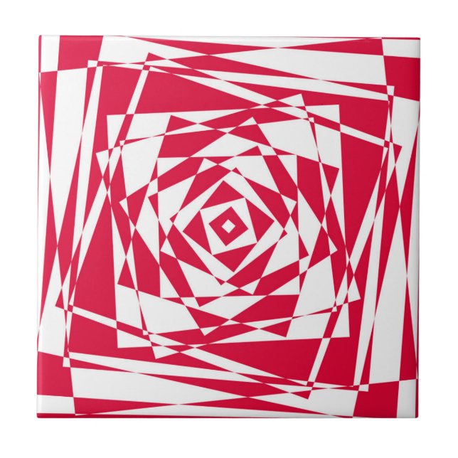 Abstrakte optische Illusion Keramik Tile Red White Fliese (Vorderseite)