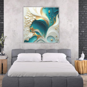 Abstrakte opulente Welle von Elfenbein, Gold und A Leinwanddruck