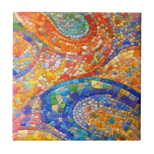 Abstrakte Orange Blue Gaudi-ähnliche Mosaikkunst Fliese (Vorderseite)