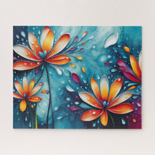Abstrakte orange Blumen Aquarell Puzzle