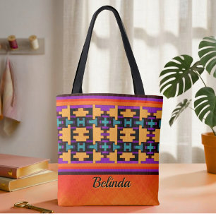 Abstrakte Orange, Lila, Gelbe und Blaue Tribal-Tas