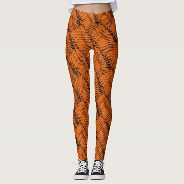 Abstrakte Orange Lines Modernes Schwarz Leggings (Vorderseite)