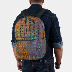 Abstrakte Orange- und Aqua Retro Boomerang Waves Bedruckter Rucksack