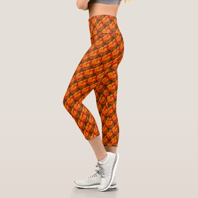 Abstrakte Orange- und Braunformen Capri Leggings (Links)