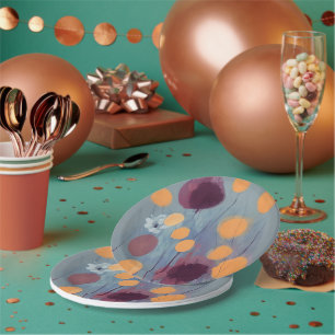 Abstrakte orange und rosa Blumen Pappteller