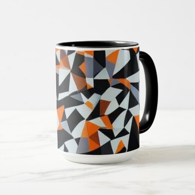 Abstrakte Orange- und Schwarz-Geometrie-Kunst Tasse (VorderseiteRechts)