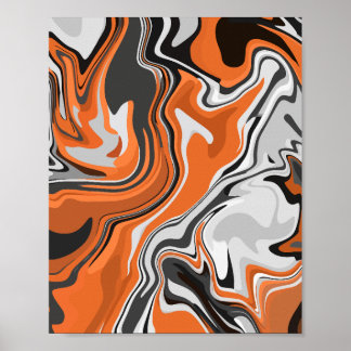 Abstrakte Orangen- und Schwarzstrahlkunst Poster