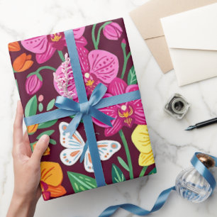 Abstrakte Orchideen-Schmetterlinge-Wrap-Papier Geschenkpapier