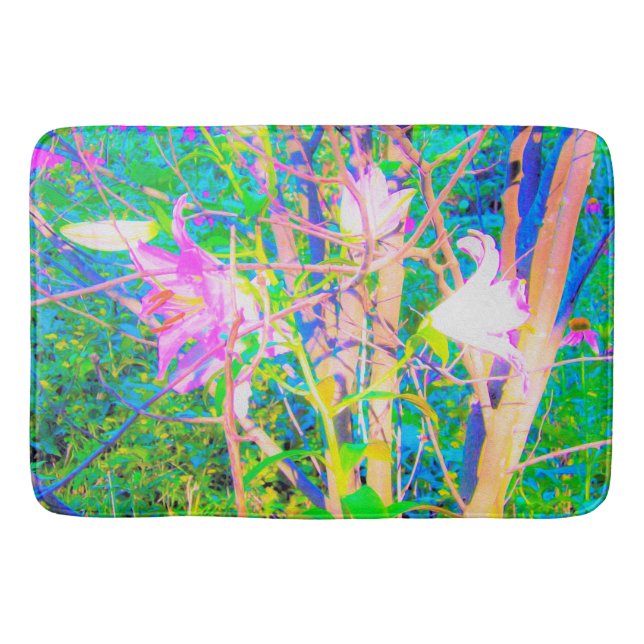 Abstrakte orientalische Lilien in meinem Rubio-Gar Badematte (Vorderseite)