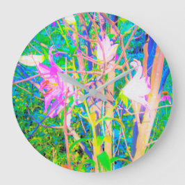 Abstrakte orientalische Lilien in meinem Rubio-Gar Große Wanduhr