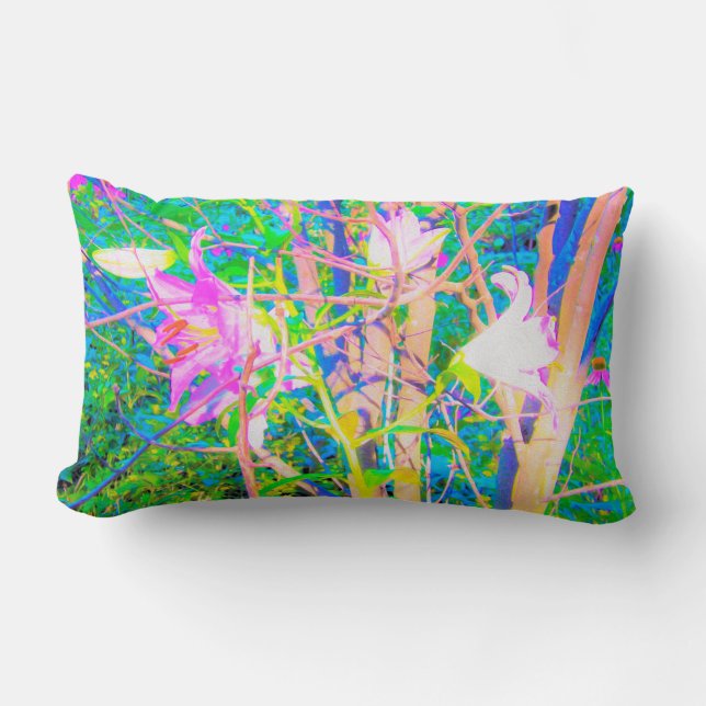 Abstrakte orientalische Lilien in meinem Rubio-Gar Lendenkissen (Vorderseite)