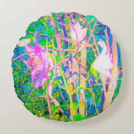 Abstrakte orientalische Lilien in meinem Rubio-Gar Rundes Kissen