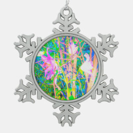 Abstrakte orientalische Lilien in meinem Rubio-Gar Schneeflocken Zinn-Ornament