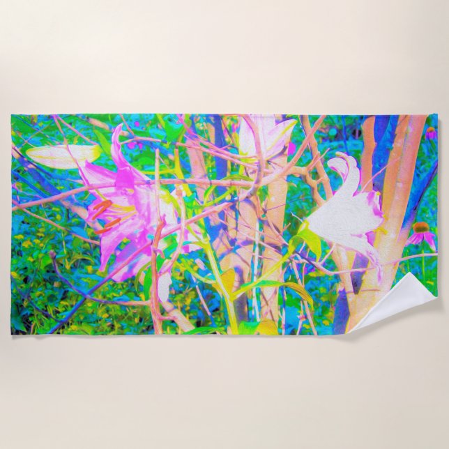 Abstrakte orientalische Lilien in meinem Rubio-Gar Strandtuch (Vorderseite)