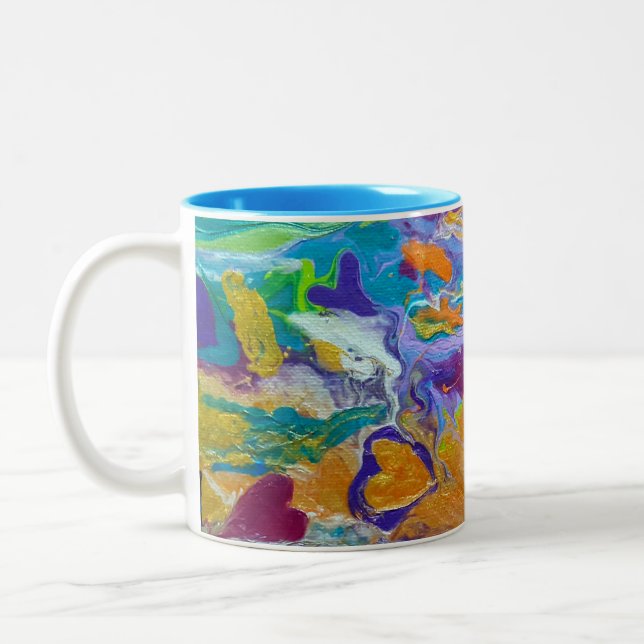 abstrakte Originalkunst Hearts Adrift Zweifarbige Tasse (Links)
