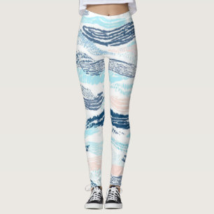 Abstrakte Ozeanwellen Blau Rosa Texturiertes Muste Leggings