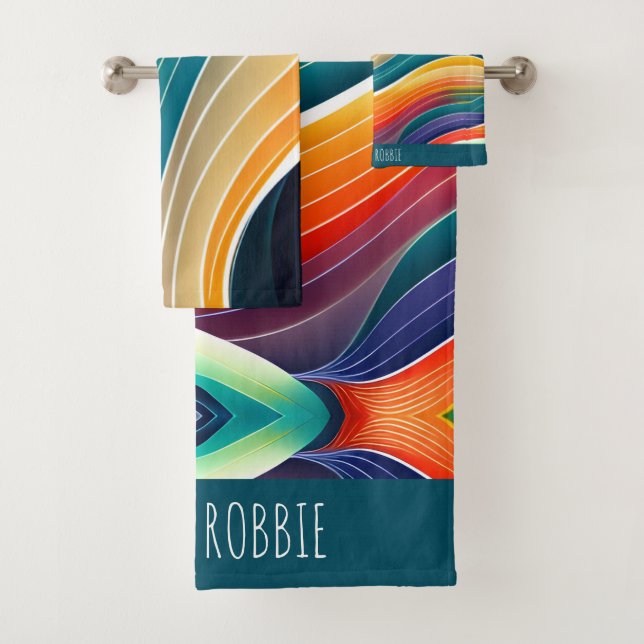 Abstrakte Ozeanwellen Regenbogenmuster Badhandtuch Set (Insitu)