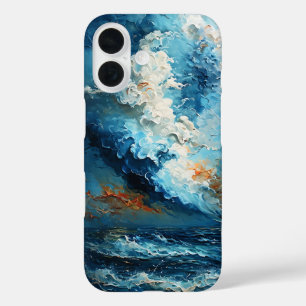 Abstrakte Ozeanwellen und Wolken in Dynamic Blue iPhone 16 Hülle