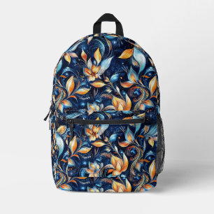 Abstrakte Paisley-Blätter in Blau und Gold (2) Bedruckter Rucksack
